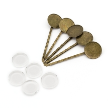 Набор для изготовления Заколок, Железо и Стекло, Основа Сеттинг под Кабошон 18мм, Цвет: Бронза, Размер: 63х19х2мм, 5комплектов/набор (УТ100024661)