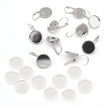 Набор-Сеттинг Швензы Основа под Кабошон, Латунь, Цвет: Серебро, Размер: 25х16мм, Кабошон Стеклянный 16х5.3мм, (УТ100024668)