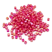 Бусины Акриловые, АВ цвет, Кубики, Цвет: Темно-Розовый, Размер: 4х4мм, Отверстие 1мм, около 400шт/25г, (УТ100024764)