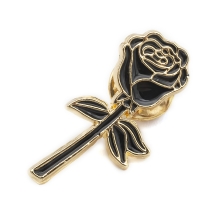 Брошь Роза из Сплава. Эмалированная, Цвет: Черный, Размер: 33х16х2мм, Пин: 1мм, Застежка Бабочка, (УТ100026165)