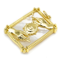 Кулон Натуральный Перламутр, Латунь Стойкое Покрытие, Рука и Солнце, Прямоугольный, Размер: 25х18х4мм, Отверстие 3.5мм, (УТ100026178)