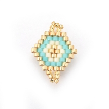 MIYUKI TOHO Японский Бисер Коннектор, Ручная Работа, Ромб, Цвет: Бирюзовый, Размер: 18х13х1.7мм, Отв-тие 1.6-1.8мм, (УТ100026273)