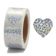 Лазерные Наклейки, Стикеры, Этикетки на Подарочные Бирки, из бумаги, Сердце, Серебро, 25х25мм, 500шт/рулон, (УТ100026479)