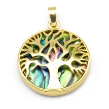 Подвеска из Ракушки Пауа и Латуни Дерево Жизни, Цвет: Золото, Размер: 31.5х27х5х6мм, Отверстие 4.5х7мм, (УТ100026513)