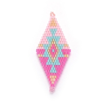 MIYUKI TOHO Японский Бисер Коннектор, Ручная Работа, Ромб, Цвет: Розовый, Размер: 60-61x24.5-25x1.7мм, Отв-тие 1.6мм, (УТ100026520)