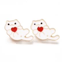 Брошь Кошки Сплав, Эмалированная, Цвет: Белый, 18х25х2мм, Пин: 1мм, Застежка Бабочка, (УТ100027296)