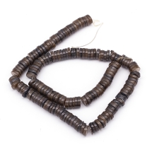 Бусины из Речных Ракушек, Плоские Круглые, Цвет: Черный, Размер: 8-8.5x1-3мм, Отверстие 1мм, около 182шт/39см/нить (УТ100027816)