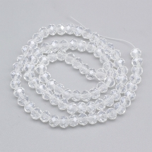 Бусины Гальваника Стеклянные Граненые Рондель, Бесцветные, 6х5мм, Отверстие 1мм, около 80шт/39см/нить, (УТ100028758)