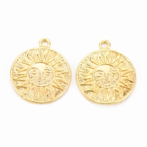 Подвеска Кулон Латунь Солнце, Покрытие Позолотой 18К, 17х14.5х1мм, Отверстие 1.4мм, (УТ100029059)