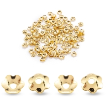 Шапочки для Бусин, Латунь, Цветок, Стойкое Покрытие, Позолота 18К, 4х1мм, Отверстие 1мм, (УТ100029443)