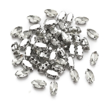 Пришивные Стразы Стеклянные Горный Хрусталь Конский глаз, Основа Латунь Цвет Платина, Бесцветный, 8х4х3.5мм, Отверстие 0.8-1мм, (УТ100029853)