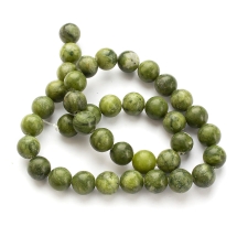 Бусины Натуральный Китайский Нефрит Круглые, Темно-Зеленые, 10мм, Отверстие 1.3мм, около 35шт/37см/нить, (УТ100030117)