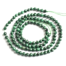 Бусины Натуральный Малахит Круглые Граненые, 3мм, Отверстие 0.6мм, около 120шт/36см/нить, (УТ100030162)