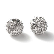 Бусины Латунь с Фианитами, Круглые, Стойкое Покрытие, Платина/Бесцветный, 8х7мм, Отверстие 2мм, (УТ100030805)