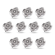 Бусины Бижутерный Сплав Тибетский стиль Цветок Круглые Плоские, Античное Серебро, 14х13х4.5мм, Отверстие 1.5мм, 10шт/упаковка, (УТ100031472)
