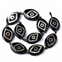 Бусины Натуральный Тибетский Агат Дзи 1 Глаз Овальные, Черный, 29-32х20-22х5-8мм, Отверстие 1.6мм, около 10шт/36см/нить, (УТ100031485)