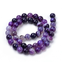 Бусины Натуральный Полосатый Агат Круглые, Сине-Фиолетовый, 8мм, Отверстие 1мм, около 45шт/37см/нить, (УТ100031529)