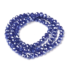 Бусины Стеклянные Гальваника Рондель Граненые, Перламутровое Покрытие, Темно-Синий, 4х3мм, Отверстие 0.4мм, около 110шт/40см/нить, (УТ100031564)