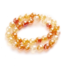 Бусины Натуральный Агат Круглые Граненые, Гальваника, Перламутровое Покрытие, Темно-Лососевый, 10.5мм, Отверстие 1.2мм, около 36шт/37см/нить, (УТ100031569)