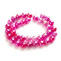 Бусины Натуральный Агат Круглые Граненые, Гальваника, Перламутровое Покрытие, Темно-Розовый, 10.5мм, Отверстие 1.2мм, около 36шт/37см/нить, (УТ100031570)