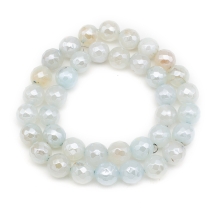 Бусины Натуральный Агат Круглые Граненые, Гальваника, Перламутровое Покрытие, Кремово-Белый, 10.5мм, Отверстие 1.2мм, около 36шт/37см/нить, (УТ100031572)