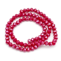 Бусины Стеклянные Гальваника Рондель Граненые, Перламутровое Покрытие, Темно-красный, 6х5мм, Отверстие 1мм, около 80шт/38см/нить, (УТ100031583)