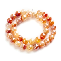 Бусины Натуральный Агат Круглые Граненые, Гальваника, Перламутровое Покрытие, Фламинго, 10.5мм, Отверстие 1.2мм, около 36шт/37см/нить, (УТ100031600)