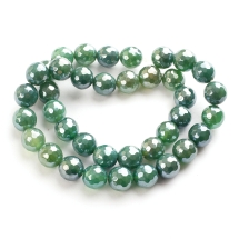 Бусины Натуральный Агат Круглые Граненые, Гальваника, Перламутровое Покрытие, Морской Зеленый, 10.5мм, Отверстие 1.2мм, около 36шт/37см/нить, (УТ100031601)