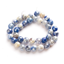 Бусины Натуральный Агат Круглые Граненые, Гальваника, Перламутровое Покрытие, Морской Синий, 10.5мм, Отверстие 1.2мм, около 36шт/37см/нить, (УТ100031602)