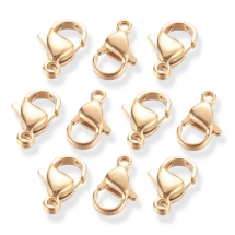 Застежка Карабин-Лобстер Полированная Нержавеющая Сталь, Позолота 24К, 12х7х4мм, Отверстие 1мм, (УТ100031640)