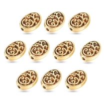 Бусины Бижутерный Сплав Тибетский Стиль Овал Полые, Античное Золото, 12х9х3мм, Отверстие 1.6мм, 10шт/упаковка, (УТ100031474)