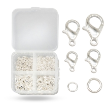 Набор Застежки Карабин-Лобстер и Соединительные колечки, Серебро, Карабин 10мм/12мм/14мм/16мм, Колечки 5мм и 7мм, 230шт/упак, (УТ100032051)