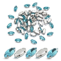 Пришивные Стразы Стеклянные Горный Хрусталь Конский глаз, Основа Латунь Цвета Платина, Темно-Голубой, 8х4х3.5мм, Отверстие 0.8-1мм, (УТ100032057)