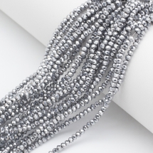 Бусины Гальваника Стеклянные Платинове Покрытие Граненые Рондель, 3х2мм, Отверстие 0.8мм, около 137шт/32см/нить, 10нитей/упак, (УТ100032126)