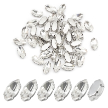 Пришивные Стразы Стеклянные, Конский глаз, Основа Латунь, Платина, Бесцветные, 12х6х4.5мм, Отверстие 0.8-1мм, (УТ100032359)