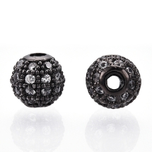 Бусины Латунь с Фианитами, Круглые, Стойкое Покрытие, Оружейная Сталь, 6х6мм, Отверстие 1.5мм, (УТ100032483)