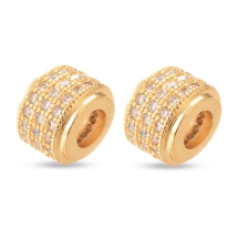 Бусины Латунь с Фианитами, Колонка, Золото, 9х6.5мм, Отверстие 4мм, (УТ100032489)