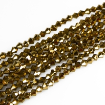 Бусины Гальваника Стекло, Биконус, Темно-золотистый, 4х4.5мм, Отв-тие 1мм, около 90шт/44см/нить, 10 нитей (УТ100032502)