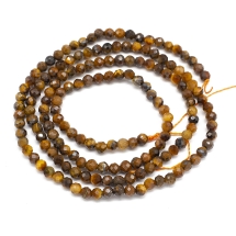 Бусины Натуральный Тигровый Глаз, на нитях, Граненые, Круглые, 2мм, Отверстие 0.5мм, около 180шт/36см/нить (УТ100032521)
