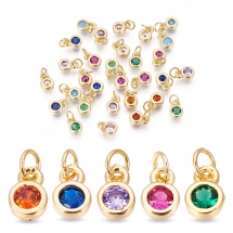 Подвески Плоские Круглые, Латунь и Фианиты, Золото, Микс, 6.5х4.5х2мм, Отверстие 2.5-3мм, (УТ100032909)