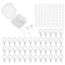 Набор Застежки Карабины и Соединительные колечки, Серебро, Карабин 12мм, Колечки 5мм, 120шт/набор, (УТ100033155)