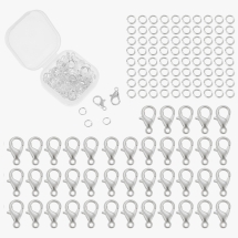 Набор Застежки Карабин-Лобстер и Соединительные колечки, Платина, Карабин 12х6мм, Колечки 4х0.7мм, 120шт/набор, (УТ100033156)