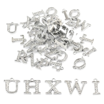 Кулоны Подвески Буквы со Стразами, Платина, 14-19мм, Отверстие 1.5мм, (УТ100032849)